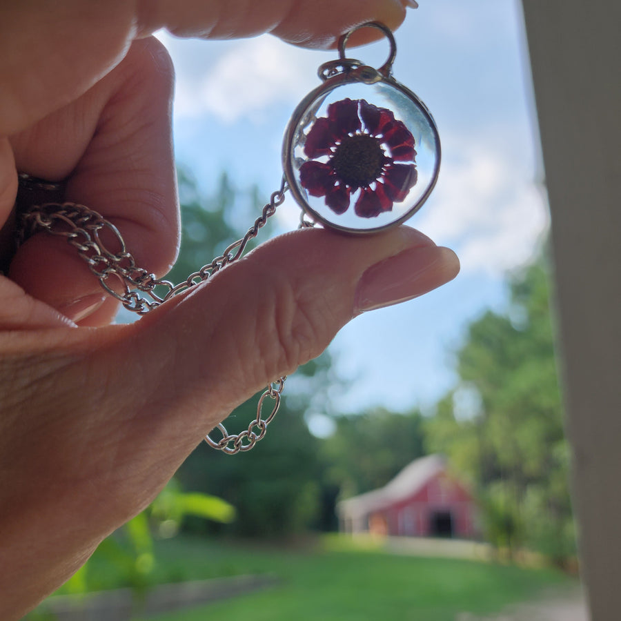 Red Pressed Flower Necklace