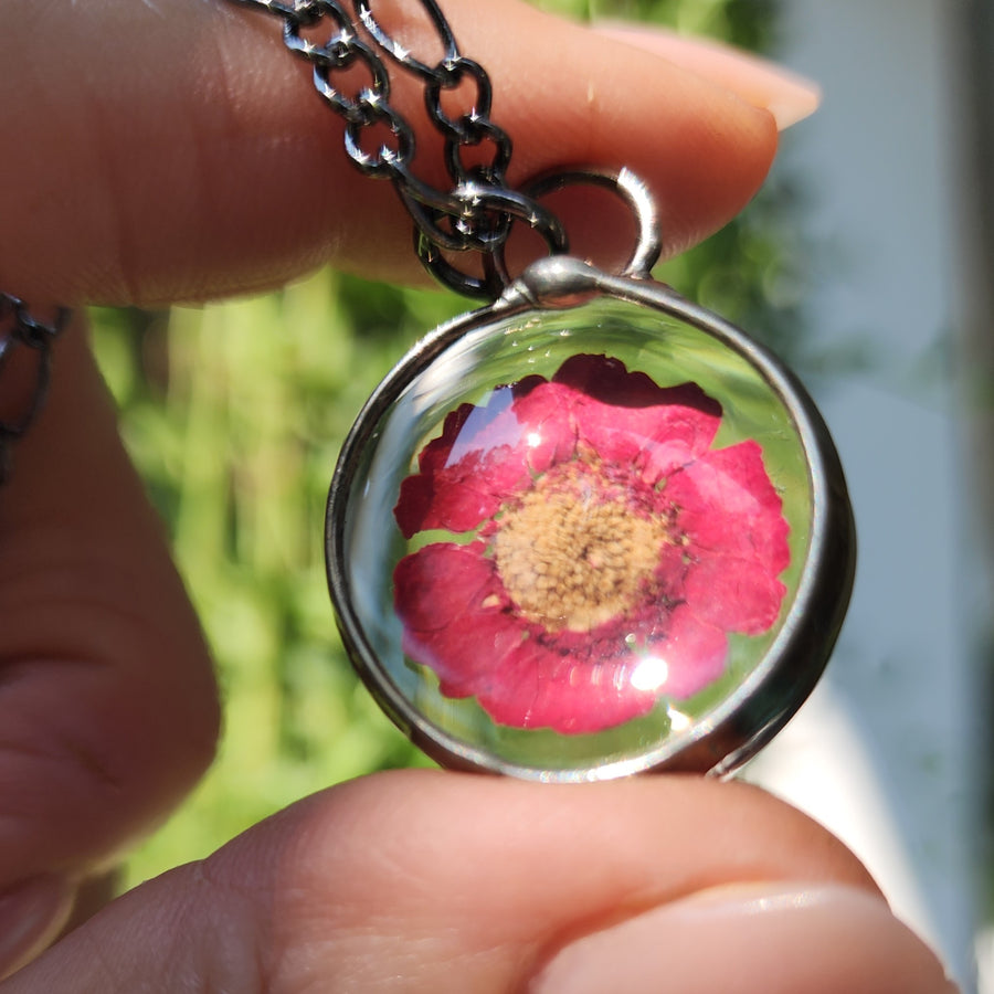 Red Pressed Flower Necklace