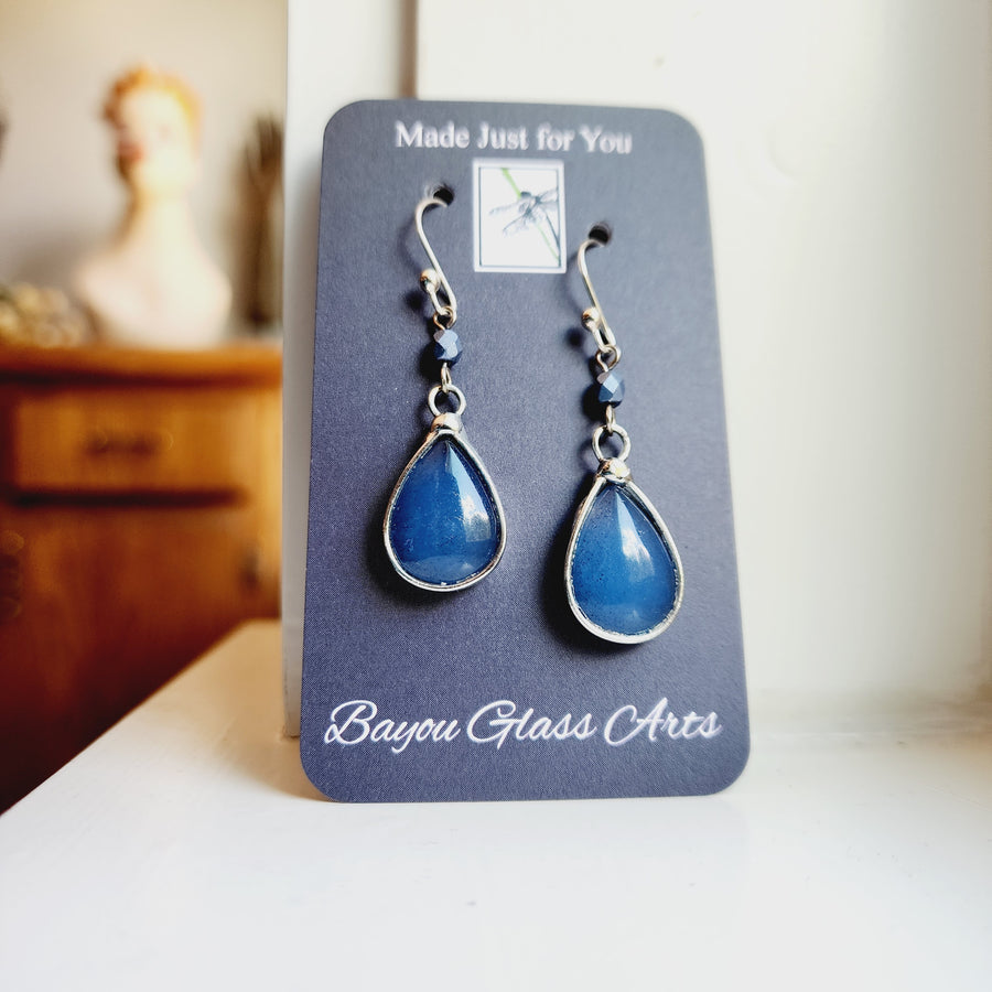 Pretty Glass Earrings, Blue Dangle Earrings, Sterling Silver Ear Wires