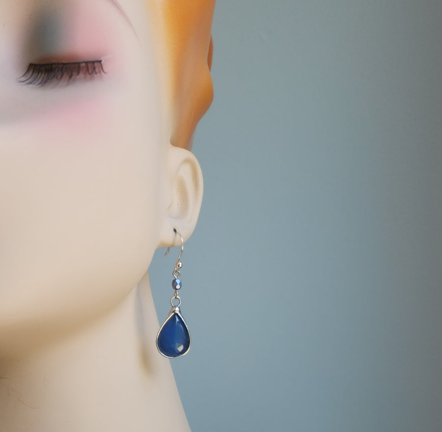 Pretty Glass Earrings, Blue Dangle Earrings, Sterling Silver Ear Wires