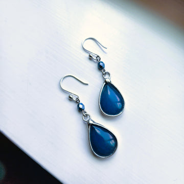 Pretty Glass Earrings, Blue Dangle Earrings, Sterling Silver Ear Wires