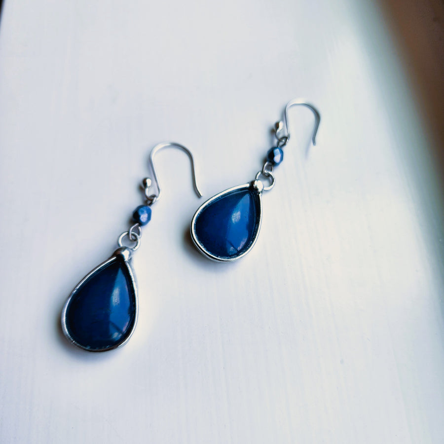 Pretty Glass Earrings, Blue Dangle Earrings, Sterling Silver Ear Wires