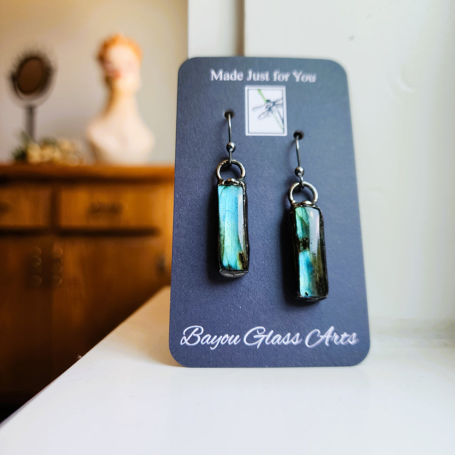 Labradorite Bar Earrings, Gemstone Drop Earrings