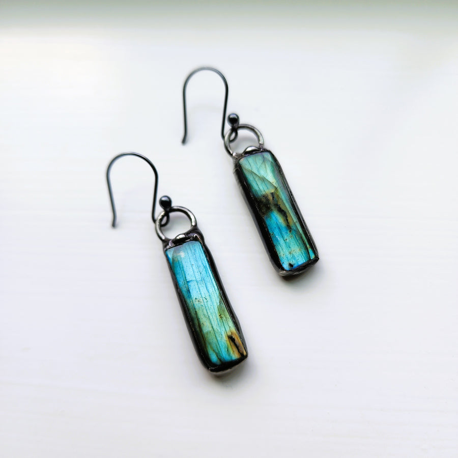 Labradorite Bar Earrings, Gemstone Drop Earrings