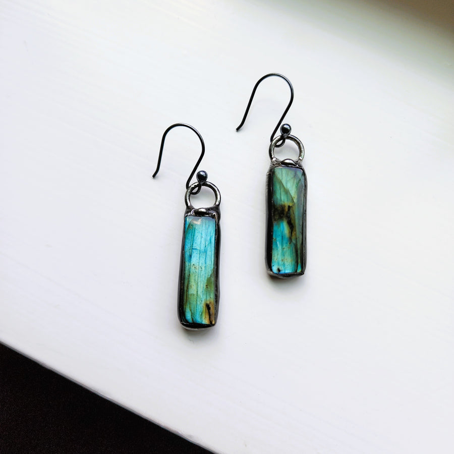 Labradorite Bar Earrings, Gemstone Drop Earrings