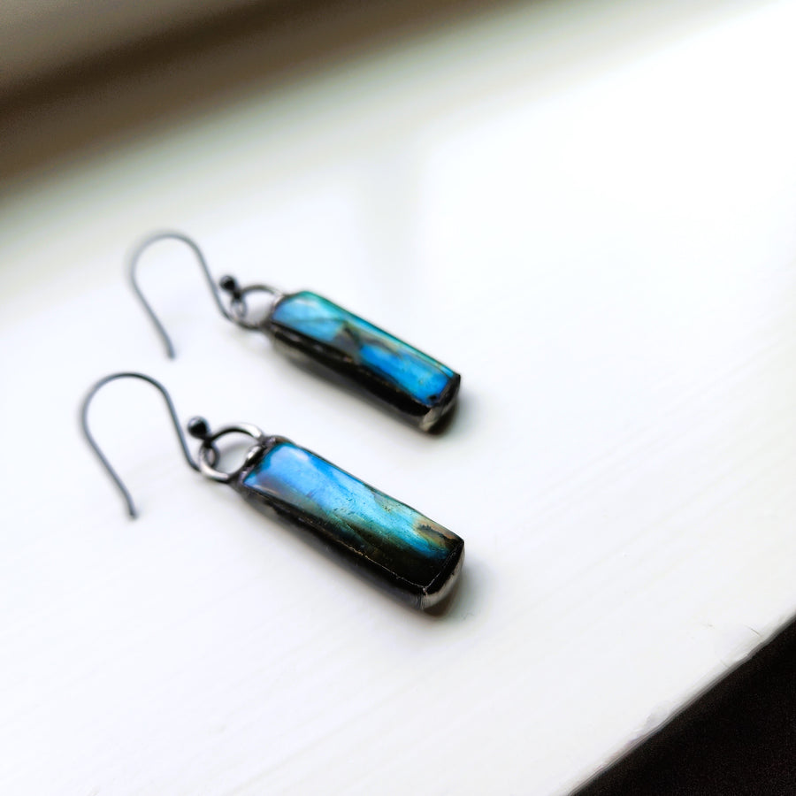 Labradorite Bar Earrings, Gemstone Drop Earrings