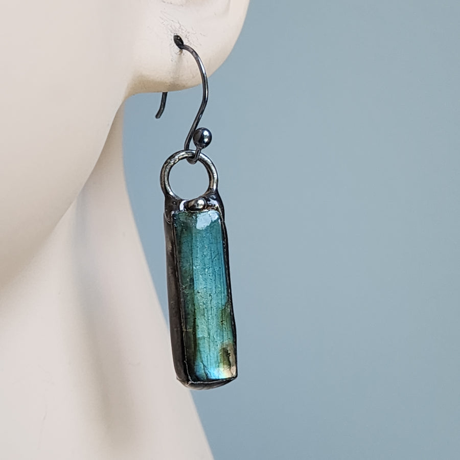 Labradorite Bar Earrings, Gemstone Drop Earrings