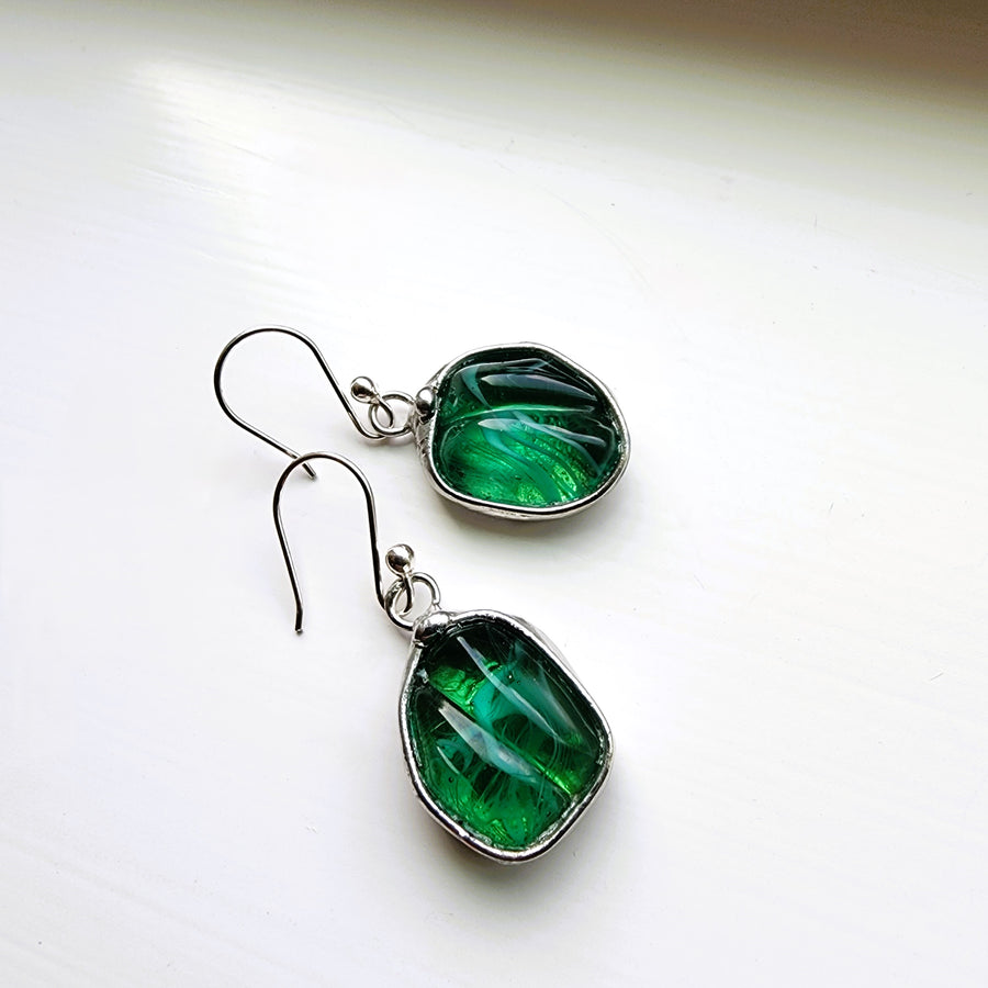 Vintage Made in Japan Green Glass Earrings