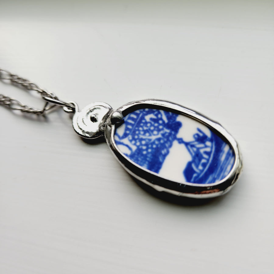 Blue & White Porcelain Ceramic Pendant Necklace