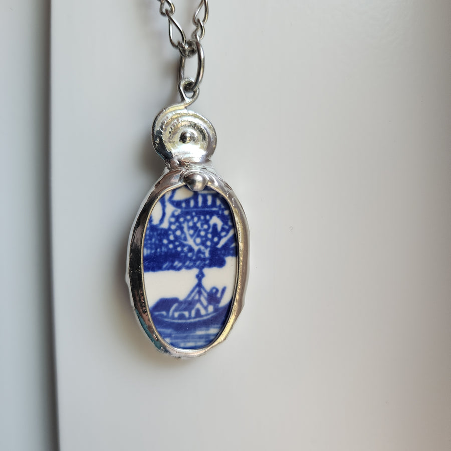 Blue & White Porcelain Ceramic Pendant Necklace