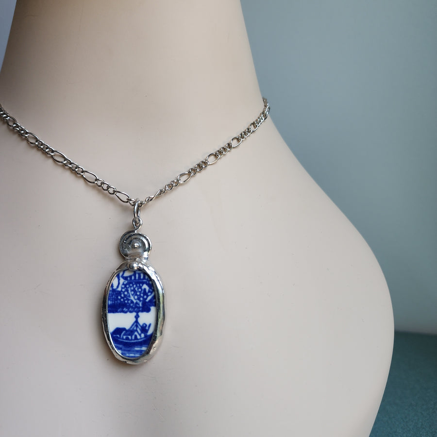 Blue & White Porcelain Ceramic Pendant Necklace