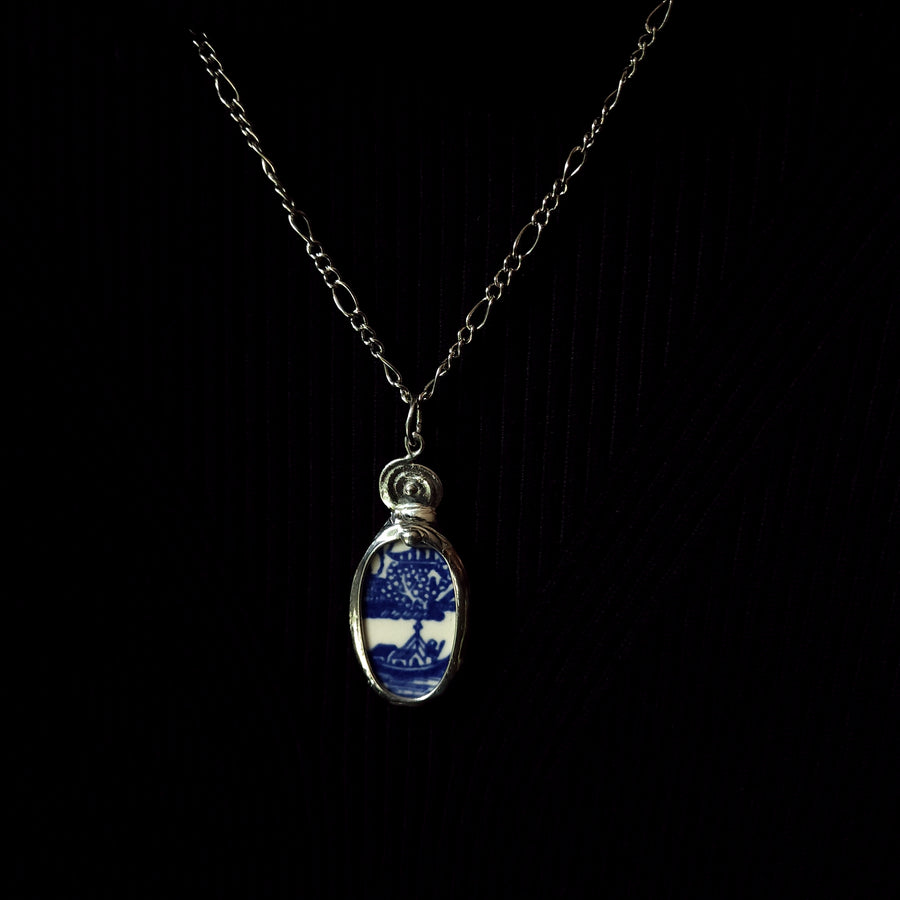 Blue & White Porcelain Ceramic Pendant Necklace