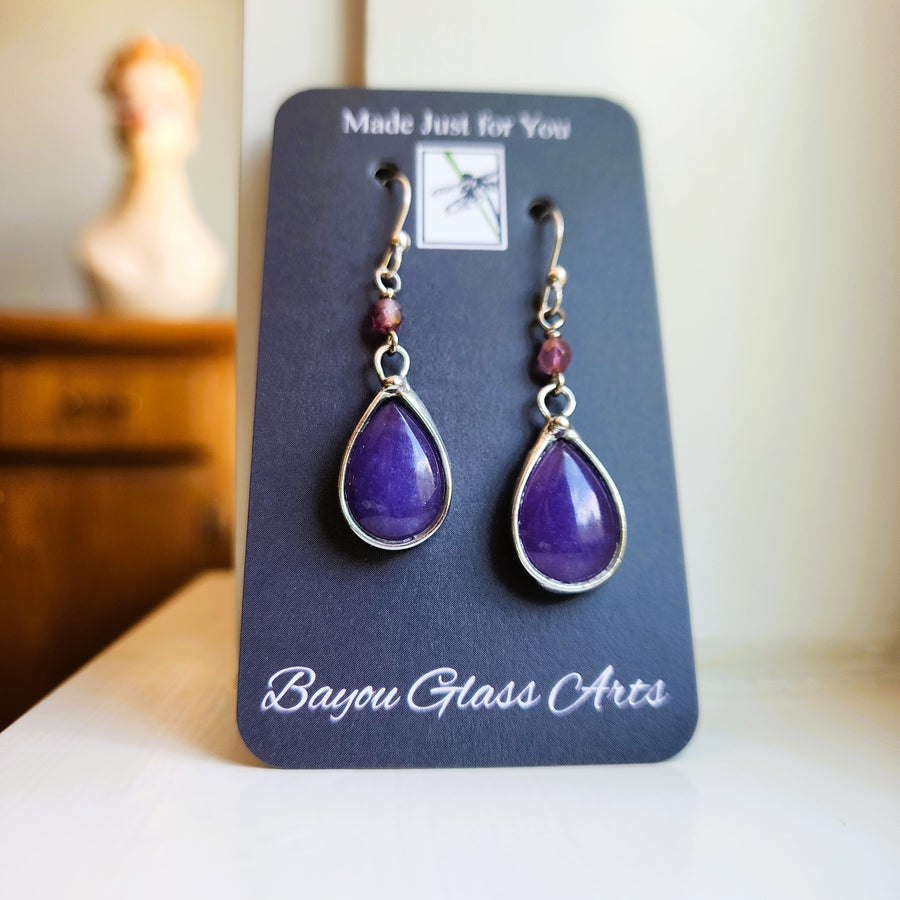 Pretty Glass Earrings, Jellybean Purple Dangle Earrings, Sterling Silver Ear Wires