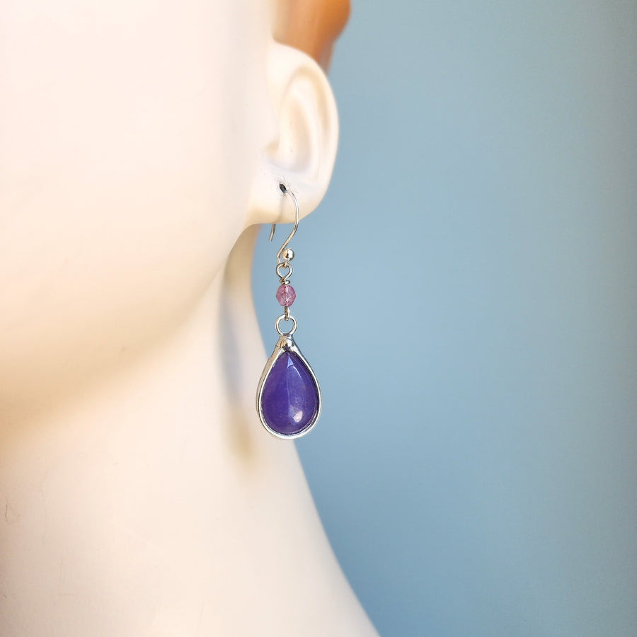 Pretty Glass Earrings, Jellybean Purple Dangle Earrings, Sterling Silver Ear Wires