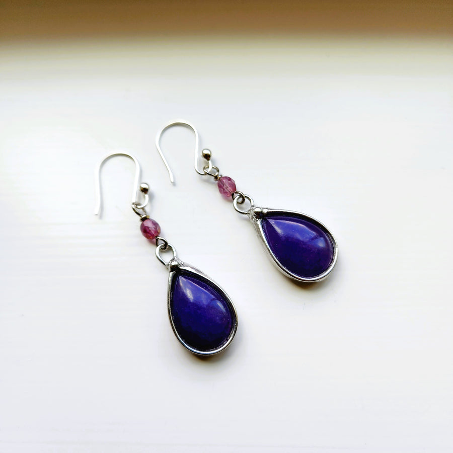 Pretty Glass Earrings, Jellybean Purple Dangle Earrings, Sterling Silver Ear Wires