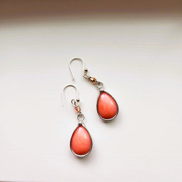 Pretty Glass Earrings, Coral Pink Dangle Earrings, Sterling Silver Ear Wires