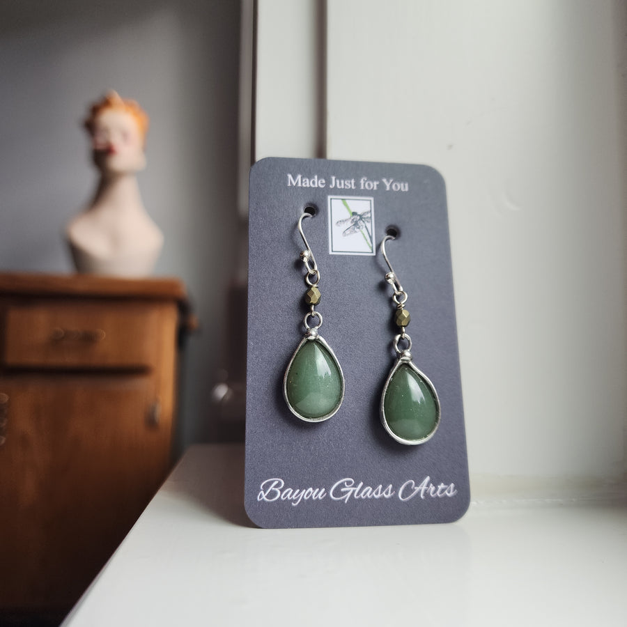 Pretty Glass Earrings, Sage Green Dangle Earrings, Sterling Silver Ear Wires