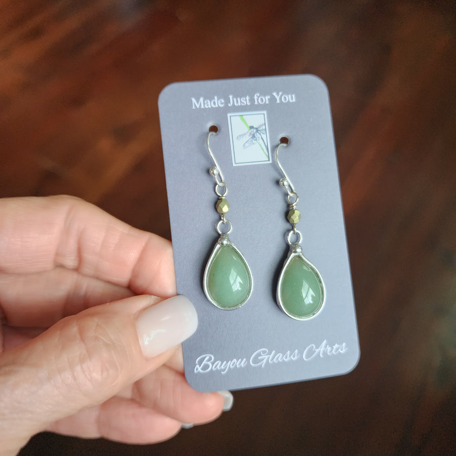 Pretty Glass Earrings, Sage Green Dangle Earrings, Sterling Silver Ear Wires