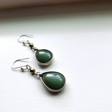 Pretty Glass Earrings, Sage Green Dangle Earrings, Sterling Silver Ear Wires