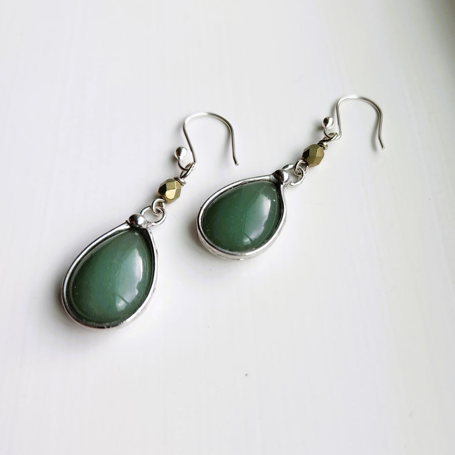 Pretty Glass Earrings, Sage Green Dangle Earrings, Sterling Silver Ear Wires