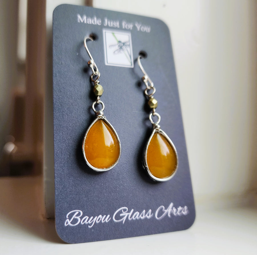 Pretty Glass Earrings, Butterscotch Yellow Dangle Earrings, Sterling Silver Ear Wires