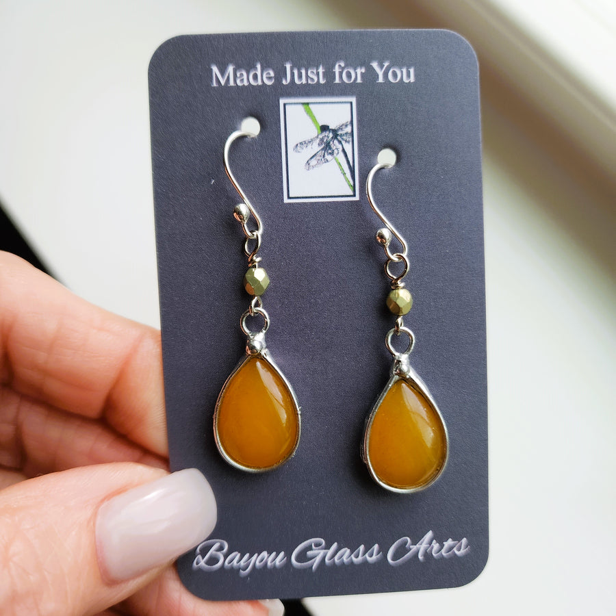 Pretty Glass Earrings, Butterscotch Yellow Dangle Earrings, Sterling Silver Ear Wires