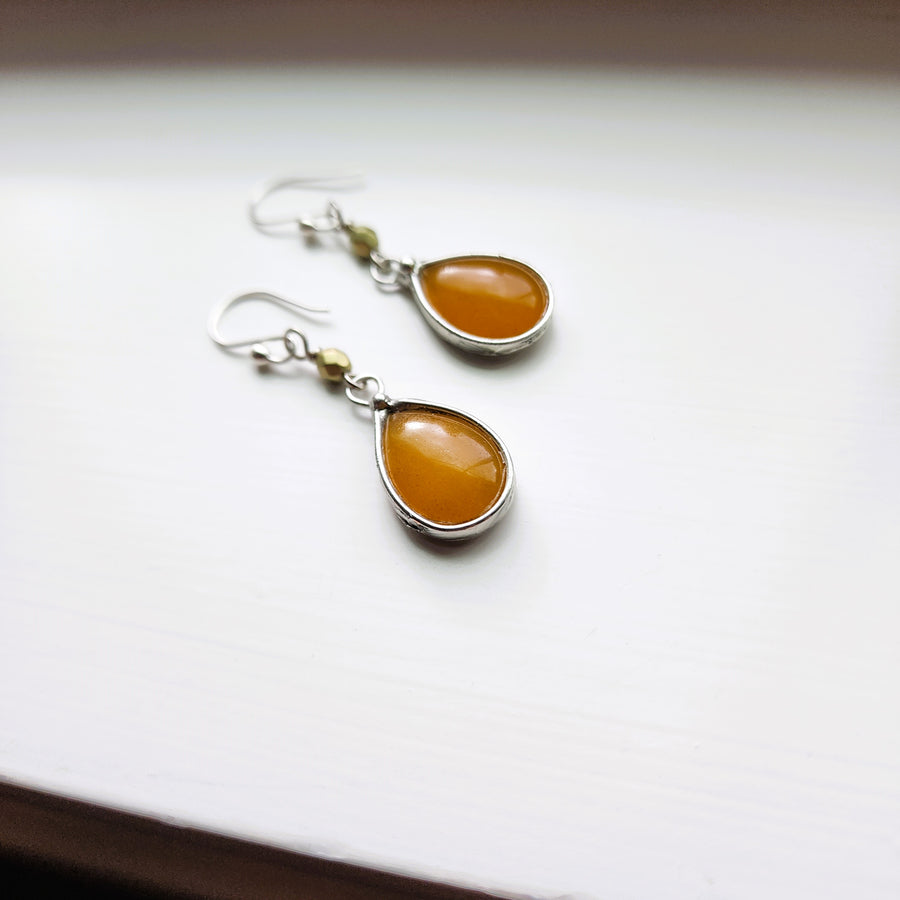 Pretty Glass Earrings, Butterscotch Yellow Dangle Earrings, Sterling Silver Ear Wires