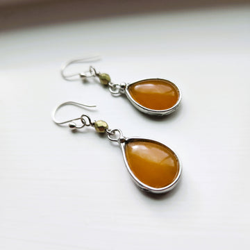 Pretty Glass Earrings, Butterscotch Yellow Dangle Earrings, Sterling Silver Ear Wires