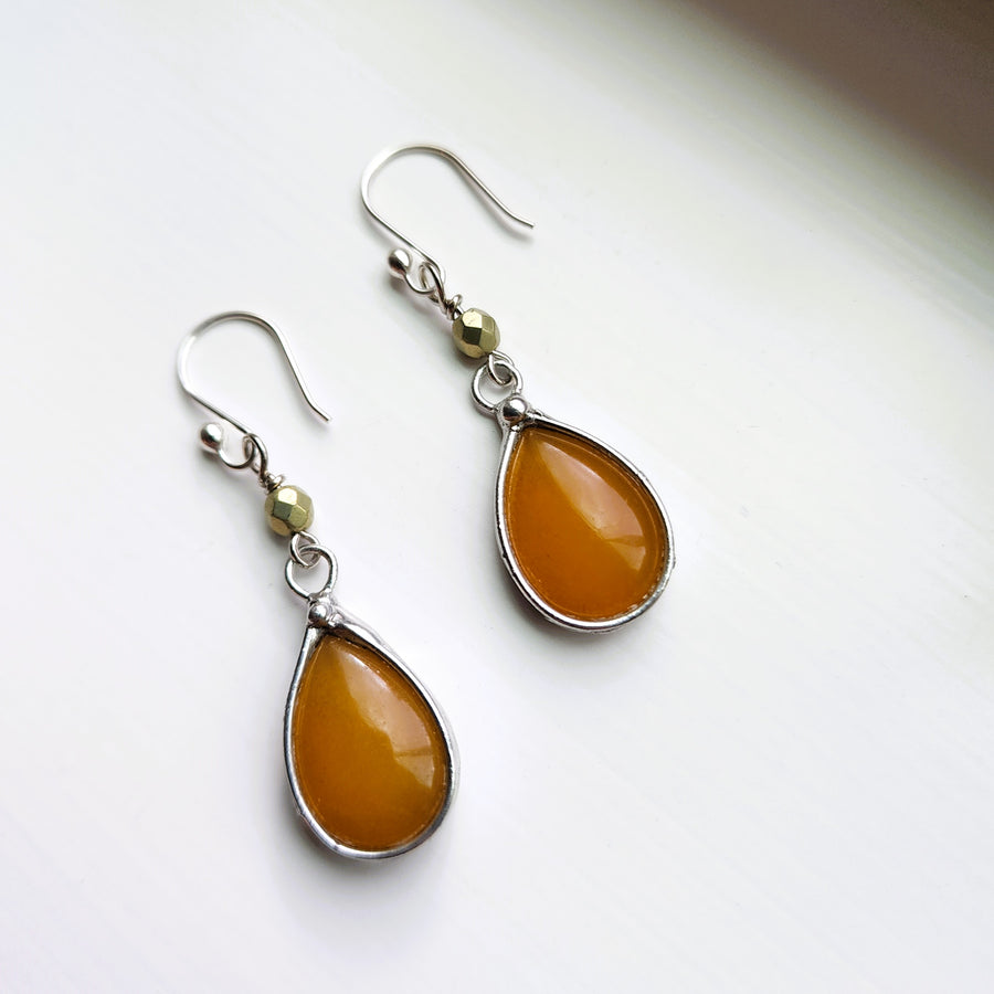 Pretty Glass Earrings, Butterscotch Yellow Dangle Earrings, Sterling Silver Ear Wires