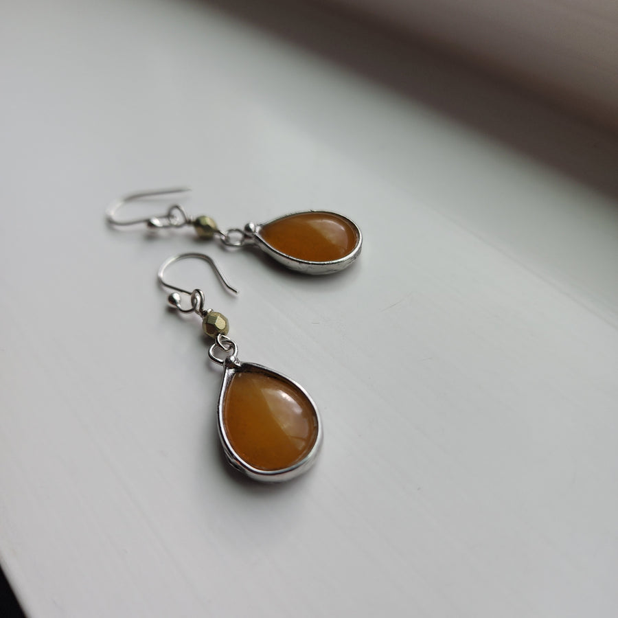 Pretty Glass Earrings, Butterscotch Yellow Dangle Earrings, Sterling Silver Ear Wires