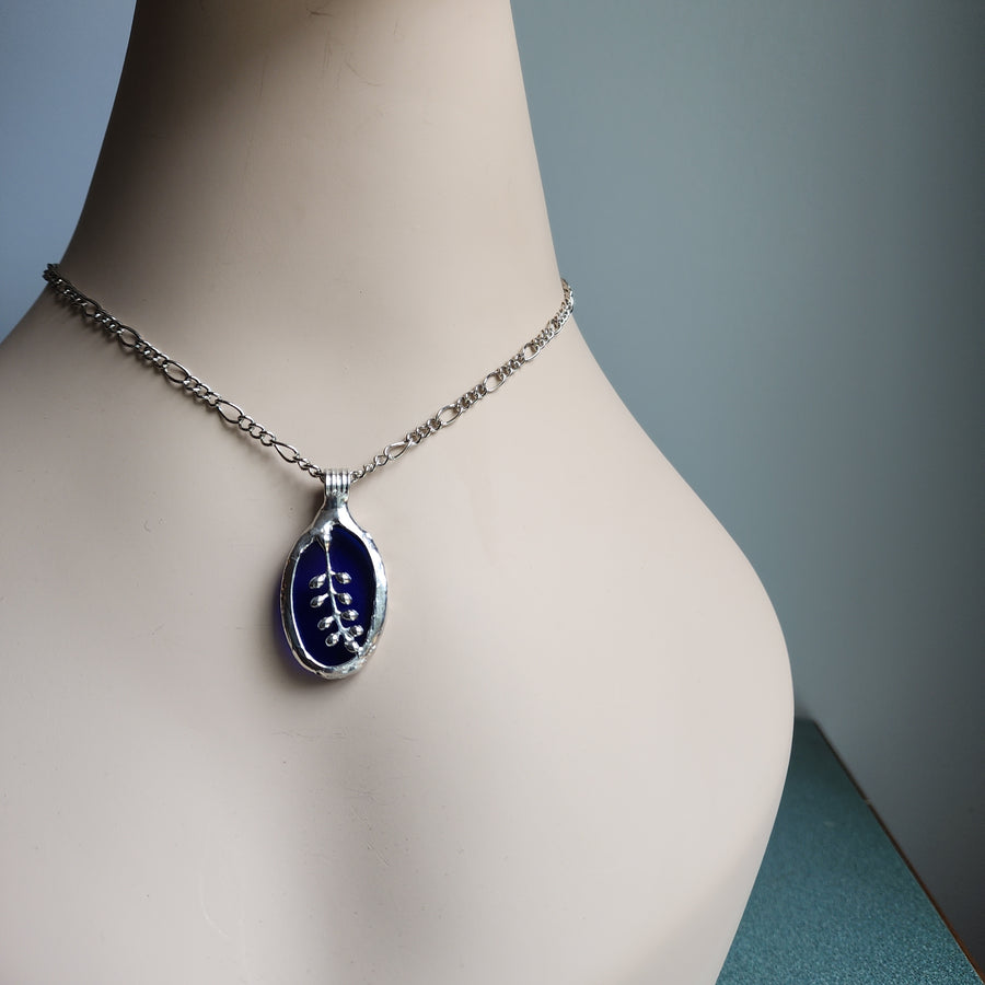 Blue Stained Glass Pendant Necklace