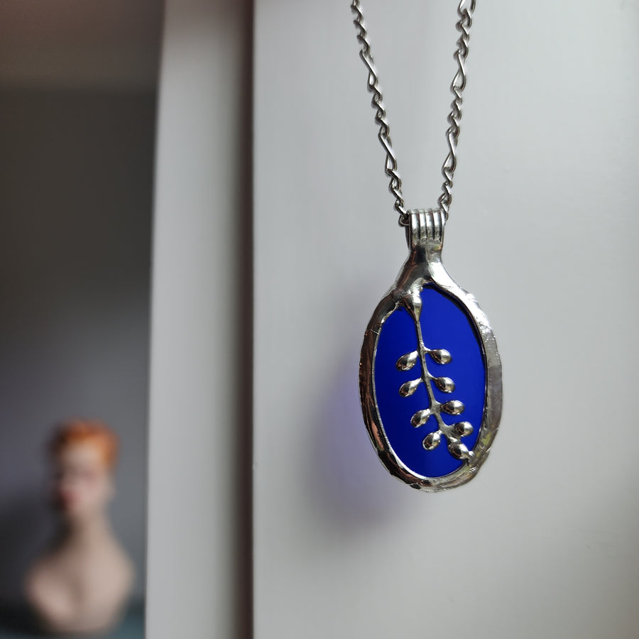 Blue Stained Glass Pendant Necklace