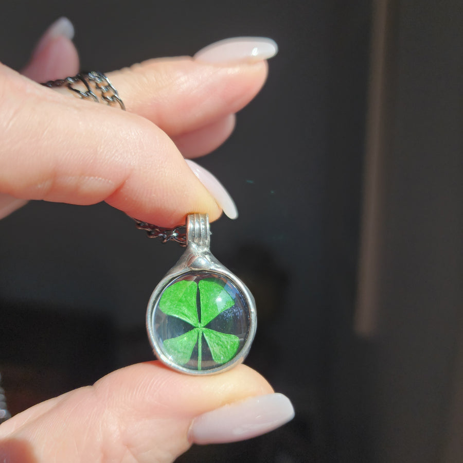 Small Four Leaf Clover in Glass Pendant