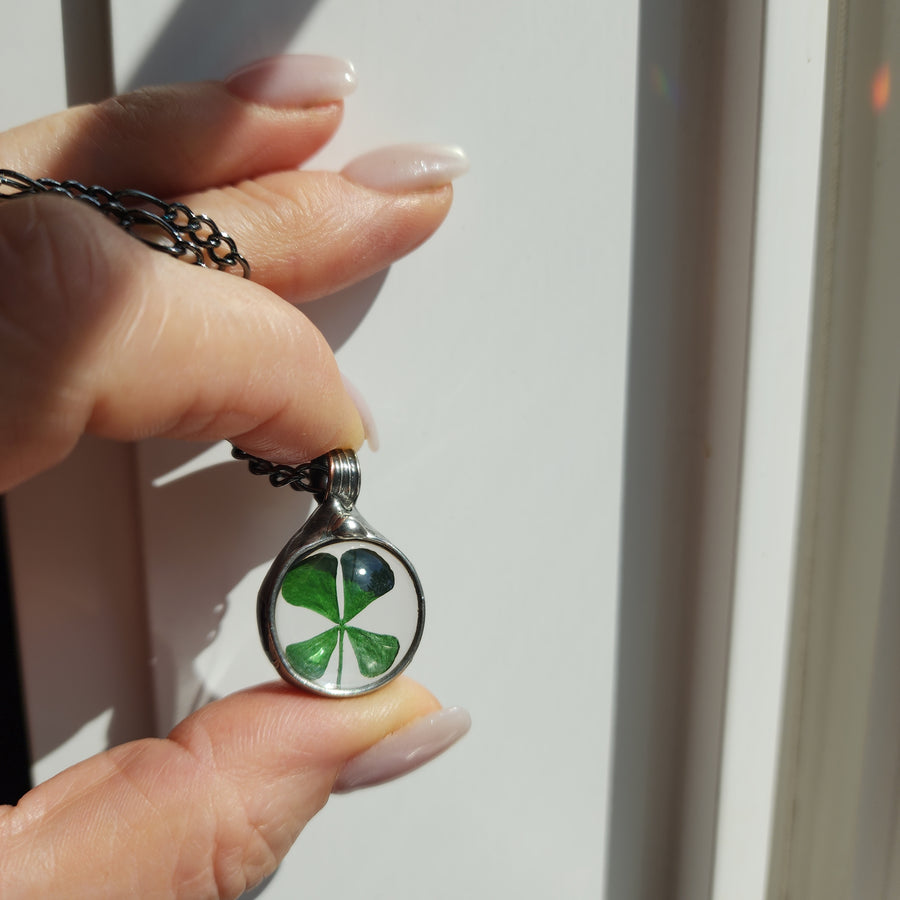 Small Four Leaf Clover in Glass Pendant