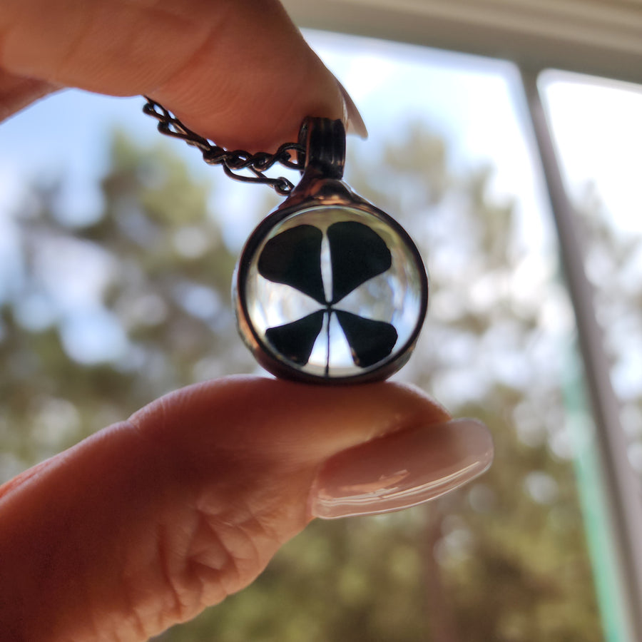 Small Four Leaf Clover in Glass Pendant