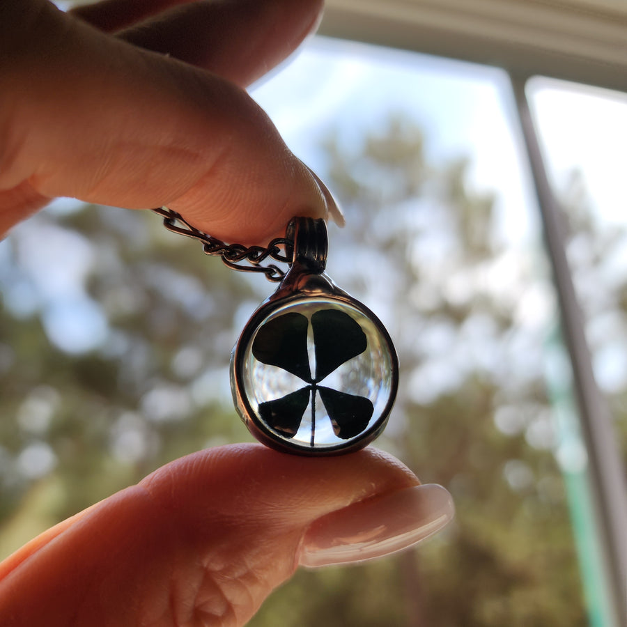 Small Four Leaf Clover in Glass Pendant