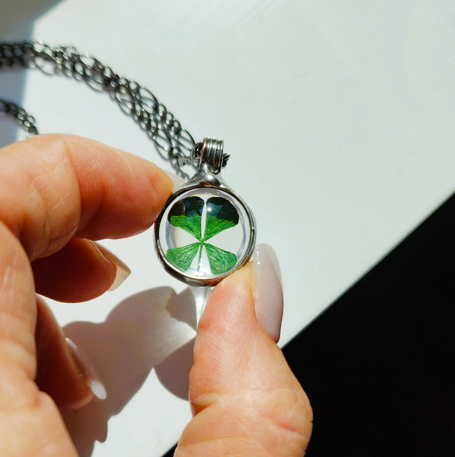 Small Four Leaf Clover in Glass Pendant