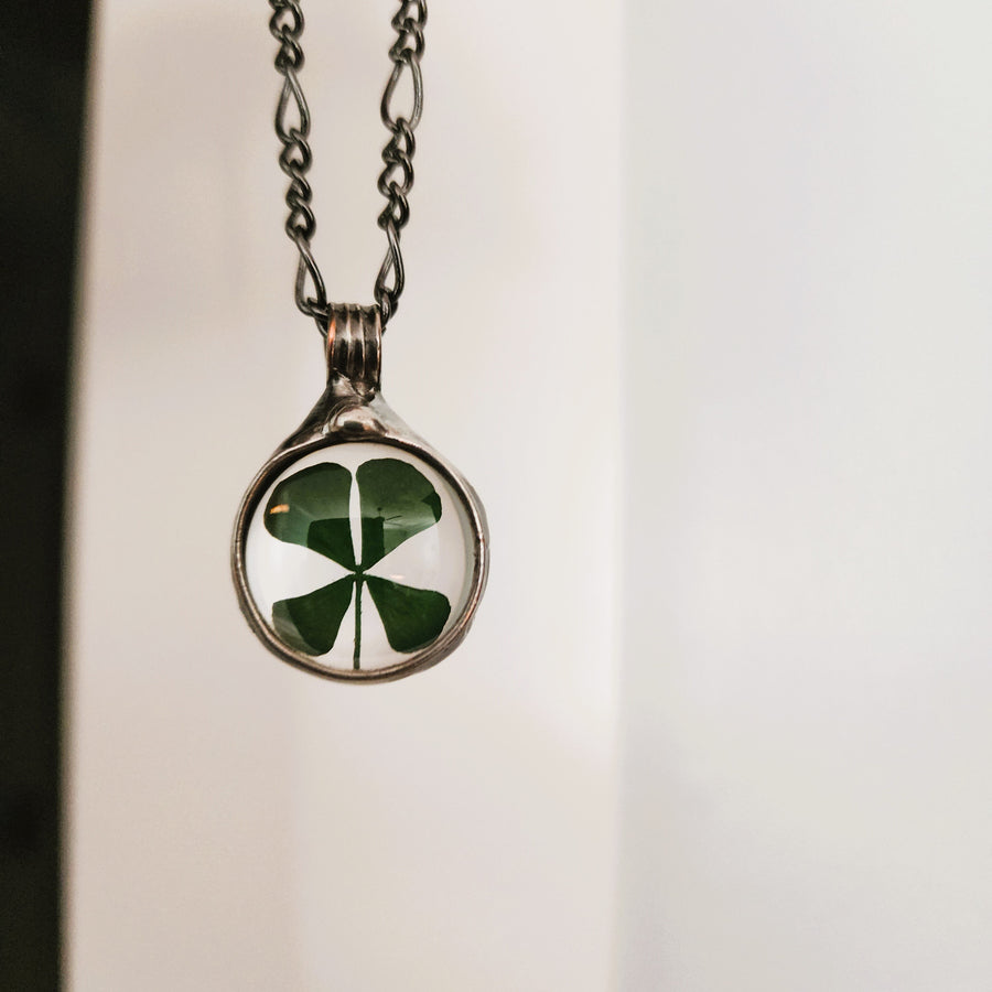 Small Four Leaf Clover in Glass Pendant