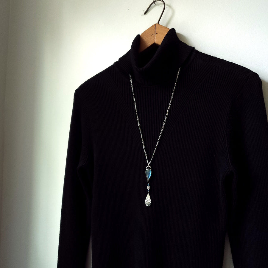 Inverted Pear Shaped Blue Labradorite Pendant Necklace