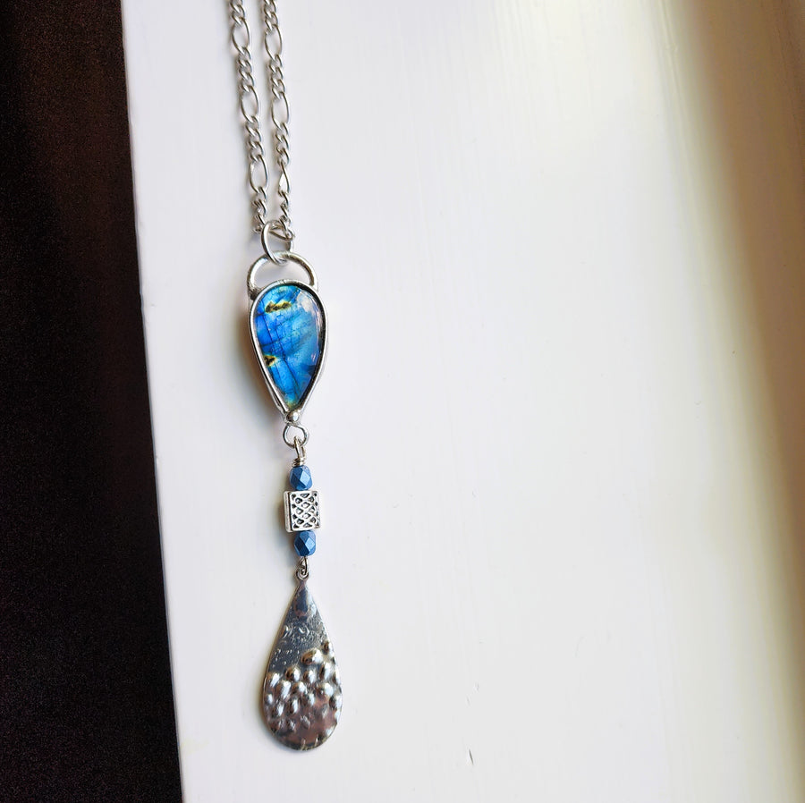 Inverted Pear Shaped Blue Labradorite Pendant Necklace