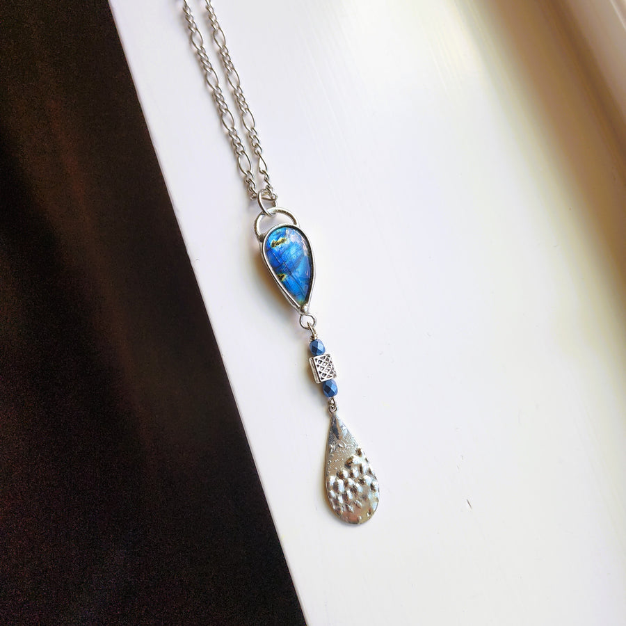 Inverted Pear Shaped Blue Labradorite Pendant Necklace