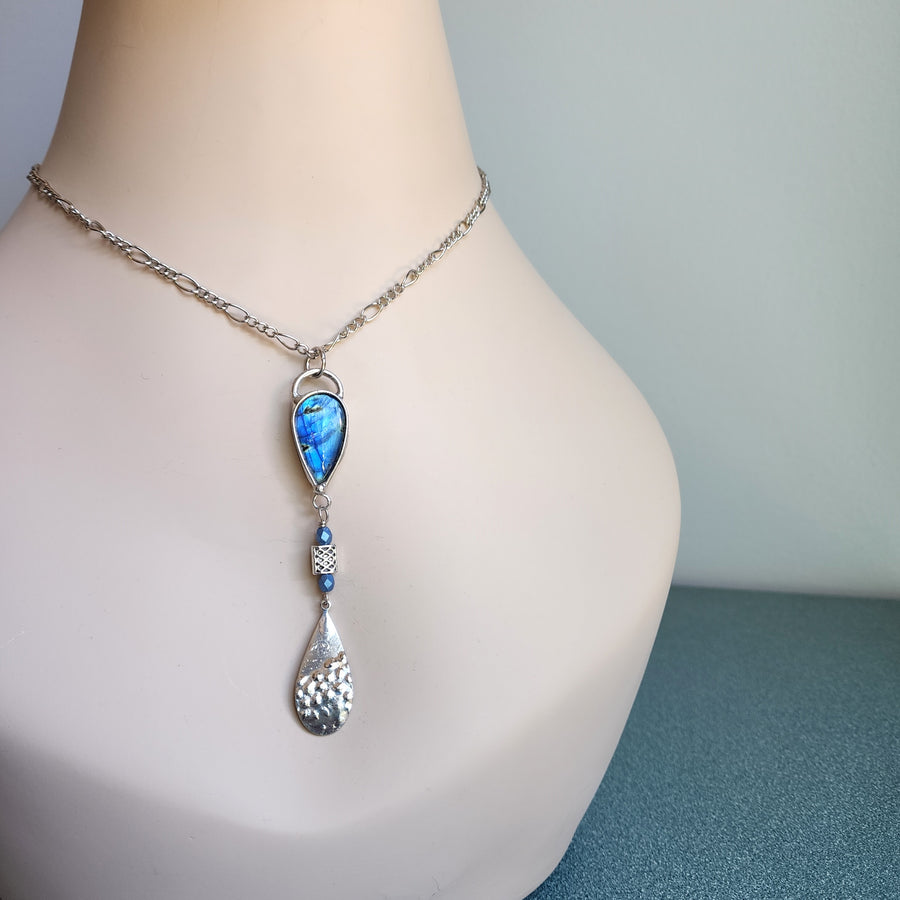 Inverted Pear Shaped Blue Labradorite Pendant Necklace