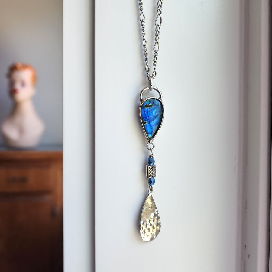 Inverted Pear Shaped Blue Labradorite Pendant Necklace