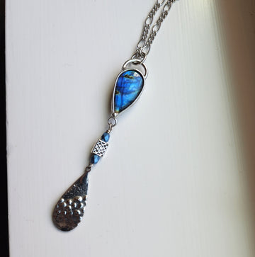 Inverted Pear Shaped Blue Labradorite Pendant Necklace