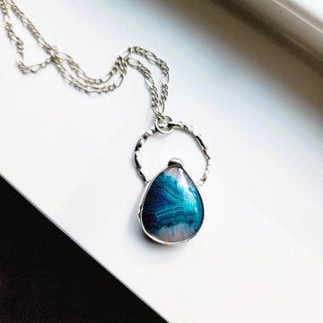 Crazy Lace Agate Pendant, Large Teal