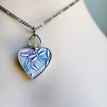 Ceramic Dragonfly Heart Pendant Necklace