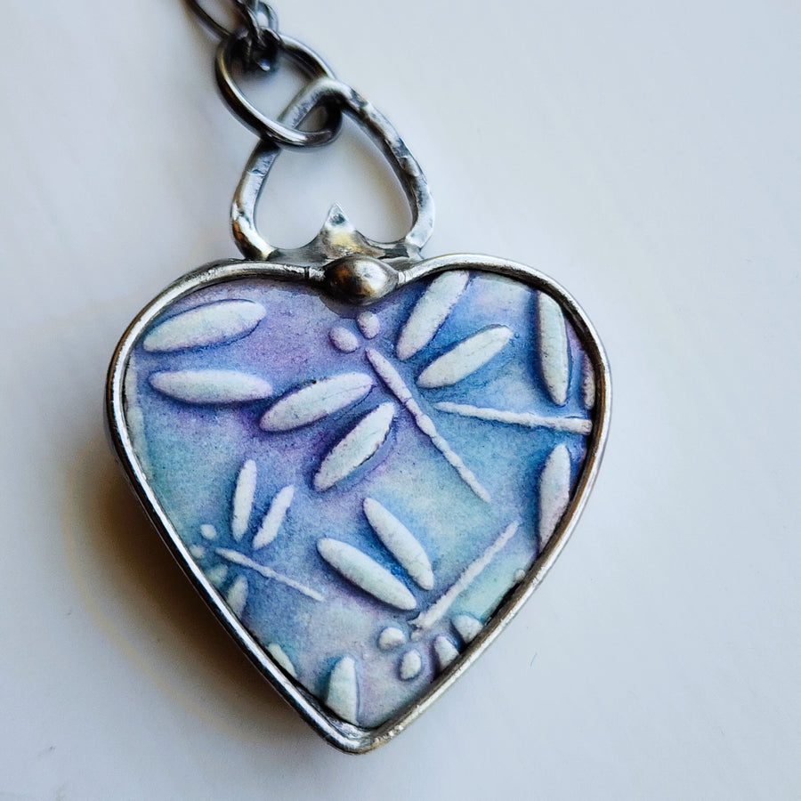 Ceramic Dragonfly Heart Pendant Necklace