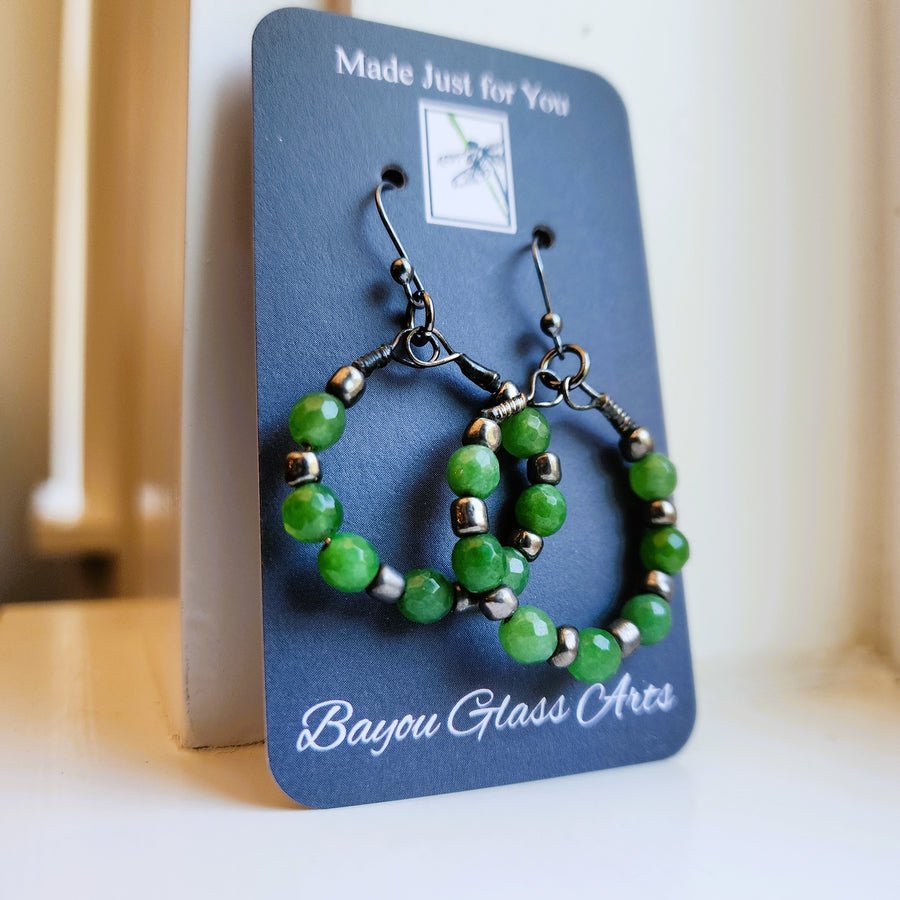 Faceted Green Aventurine Beaded Hoop Earrings