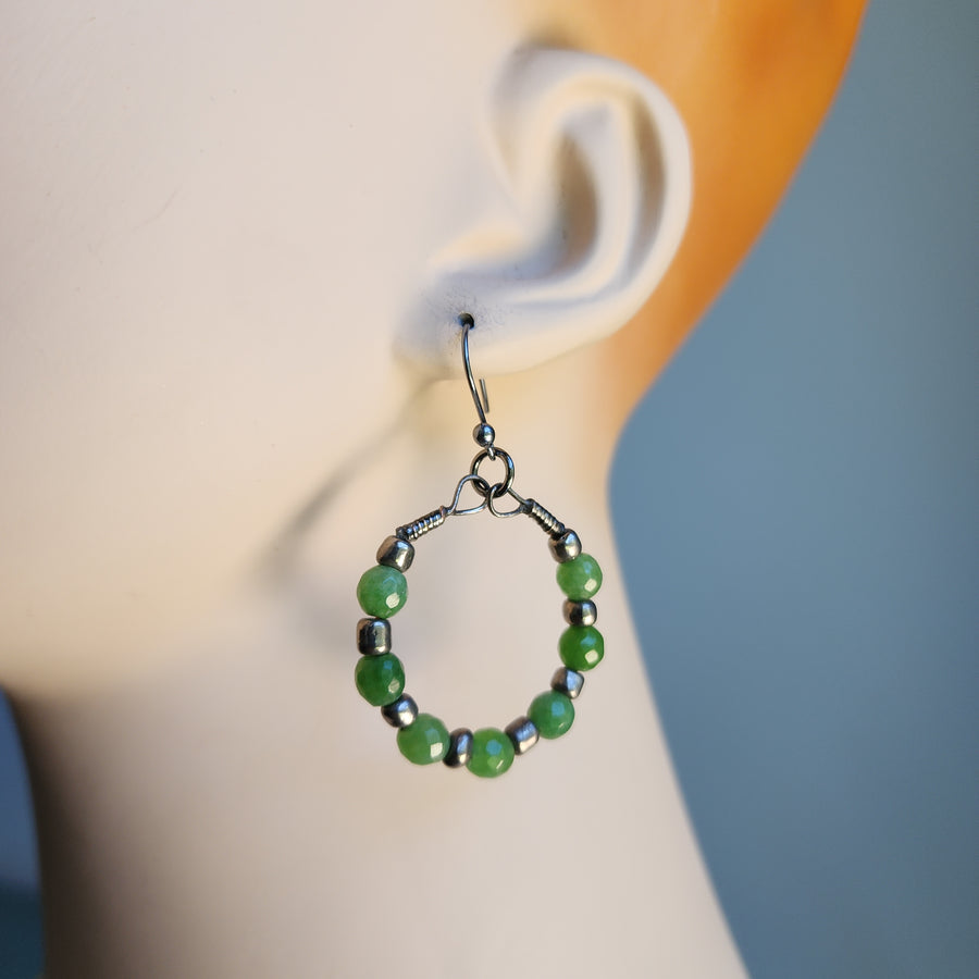 Faceted Green Aventurine Beaded Hoop Earrings