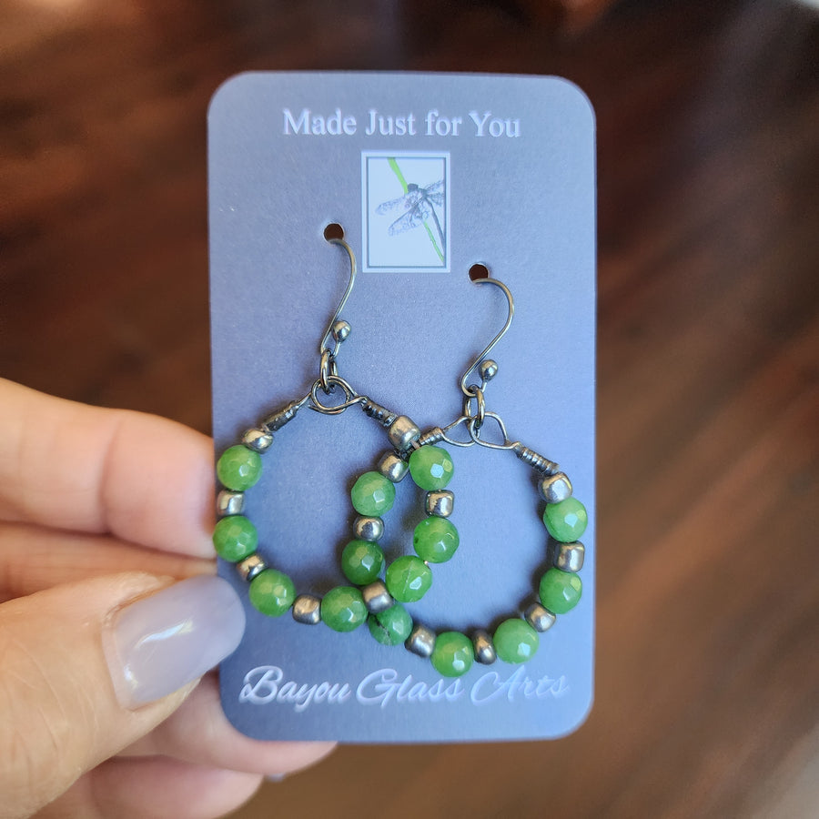 Faceted Green Aventurine Beaded Hoop Earrings